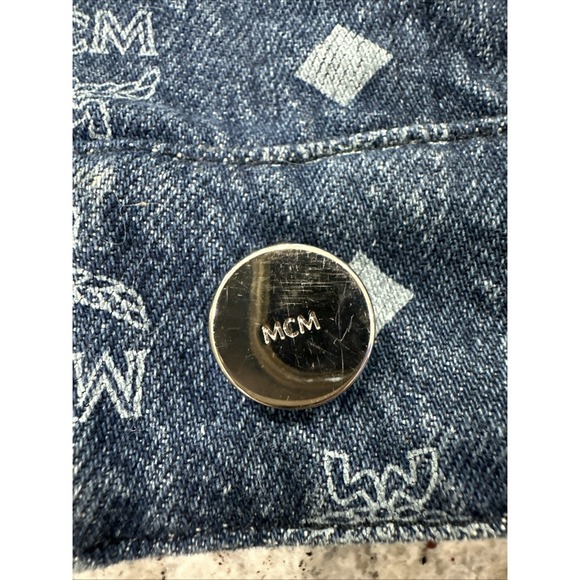 MCM Blue Jean Monogram‎ Logo Woven Denim Jacket Size 44 EUC - Picture 3 of 13